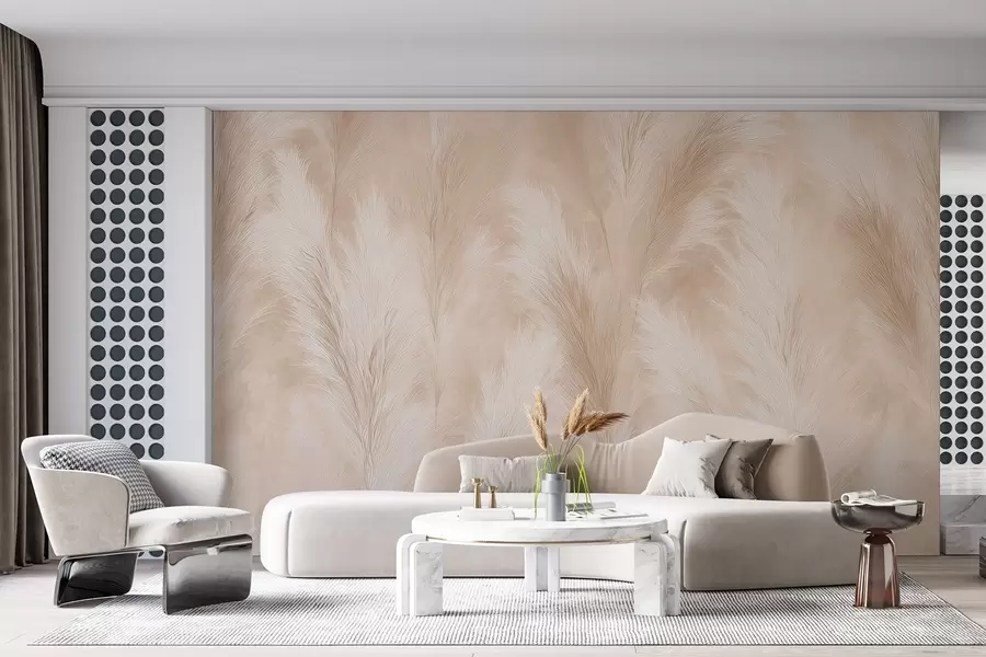 wall murals Pampas grass in beige and pink tones w09077