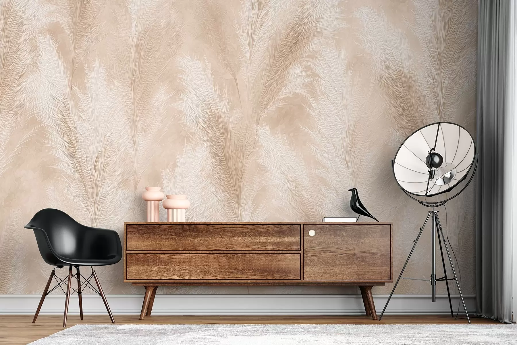 Wall Mural Photo Wallpaper Pampas grass in beige and pink tones w09077