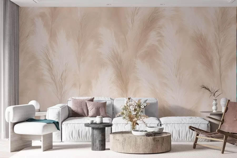 Wall Mural Photo Wallpaper Pampas grass in beige and pink tones w09077