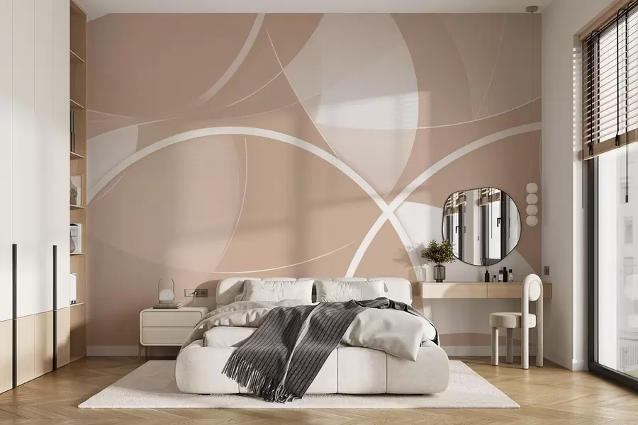 murales Abstracción geométrica en tonos beige y rosa con círculos y semicírculos w09085