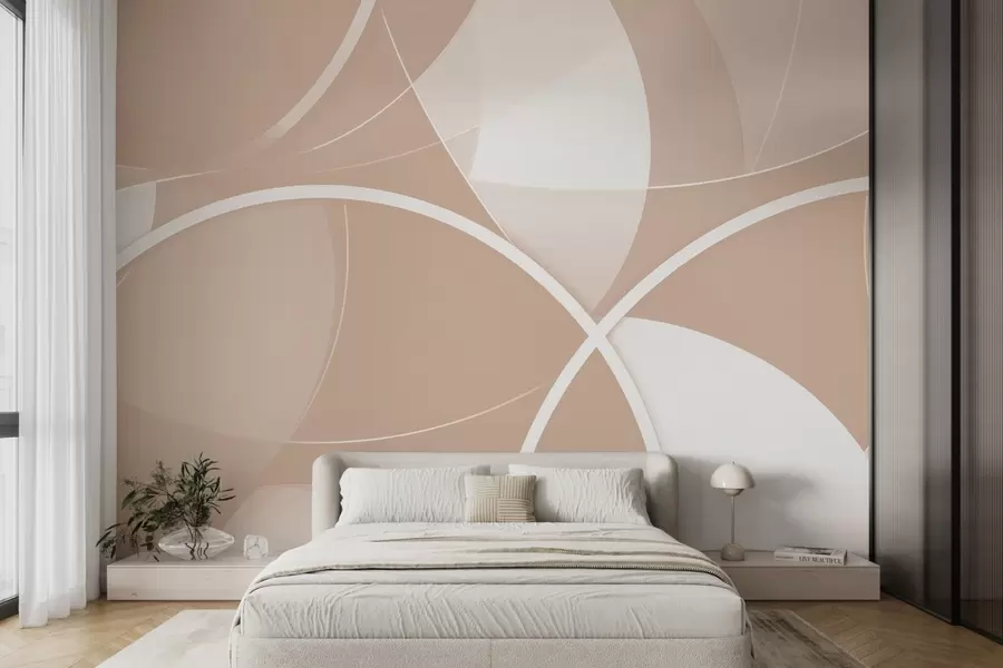 murales Abstracción geométrica en tonos beige y rosa con círculos y semicírculos w09085