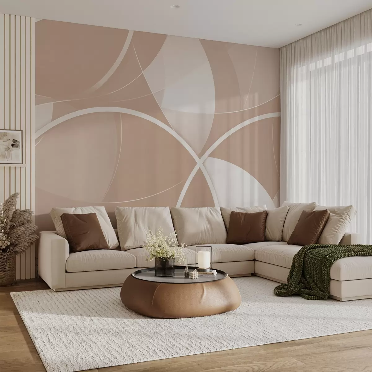 Wall Mural Photo Wallpaper Geometric abstraction in beige and pink tones with circles and semicircles w09085