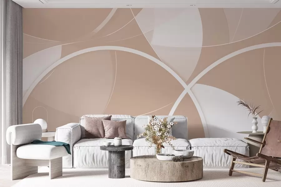 murales Abstracción geométrica en tonos beige y rosa con círculos y semicírculos w09085