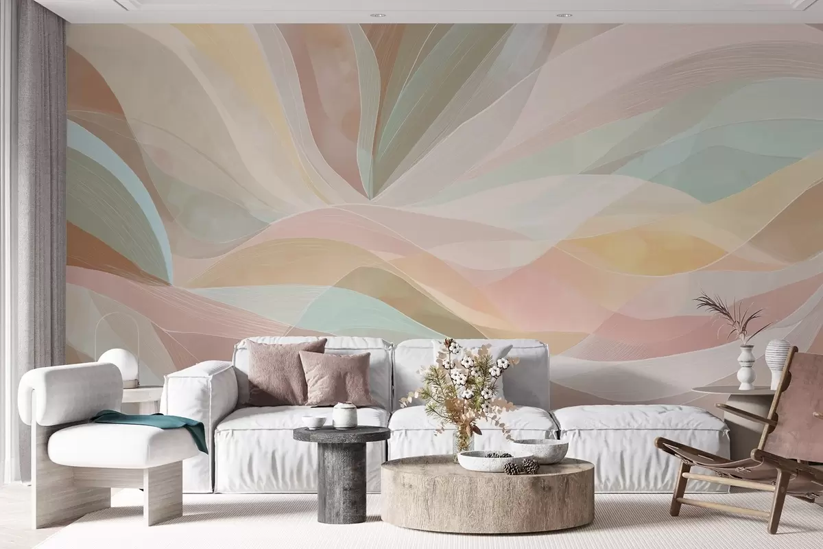 wall murals Abstraction, waves in the form of hills and mountains w09086