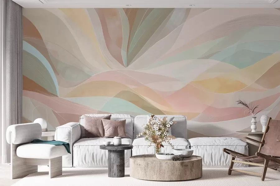 wall murals Abstraction, waves in the form of hills and mountains w09086