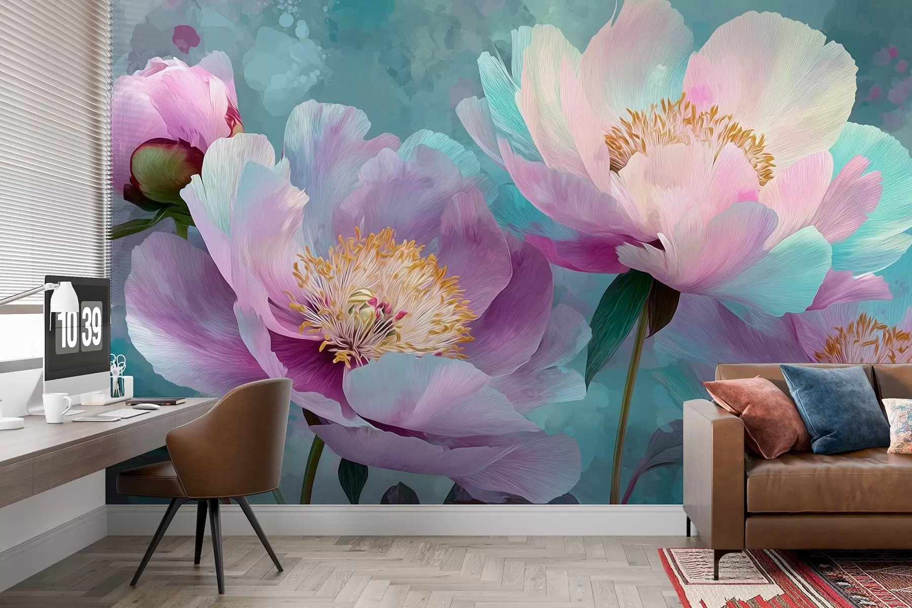 Wall Mural Photo Wallpaper Colorful peonies in blue and purple shades w09087