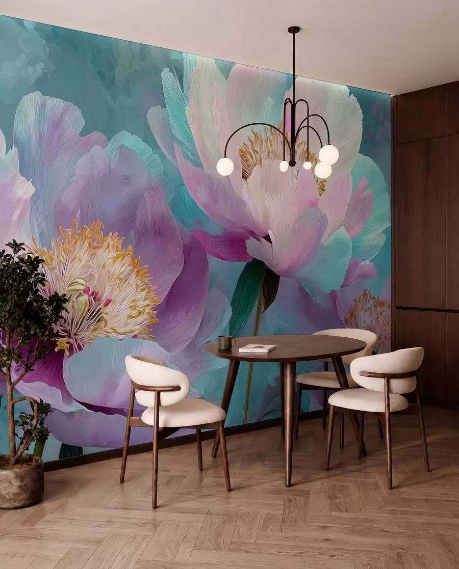 wall murals Colorful peonies in blue and purple shades w09087