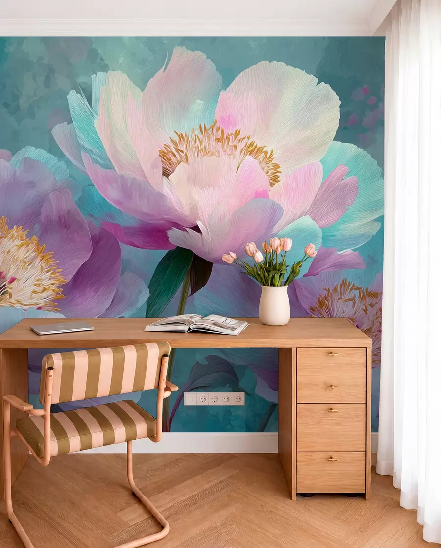 wall murals Colorful peonies in blue and purple shades w09087