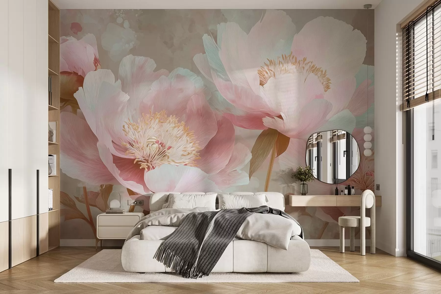 Wall Mural Photo Wallpaper Delicate peonies in pink and beige tones w09087v1