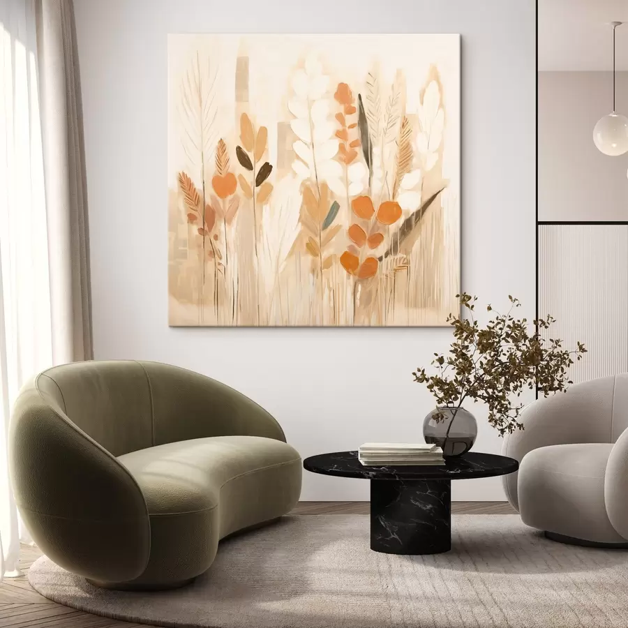 wall murals Warm abstraction with field grasses and flowers in a beige-orange palette in the Art Nouveau style s44252