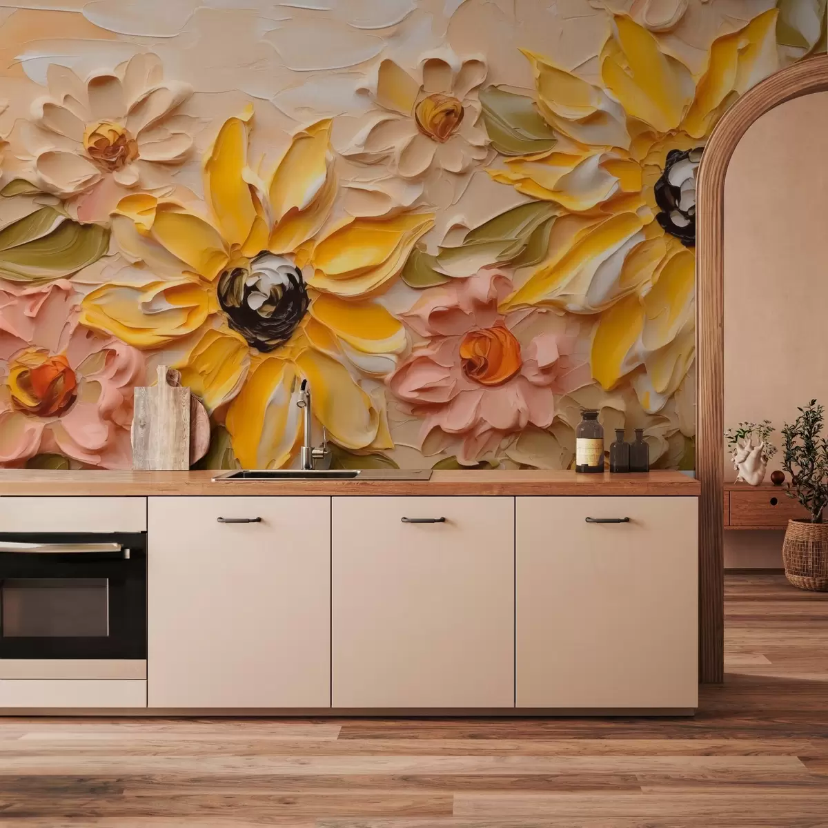 Wall Mural Photo Wallpaper Bright flowers imitation of brush strokes w03898