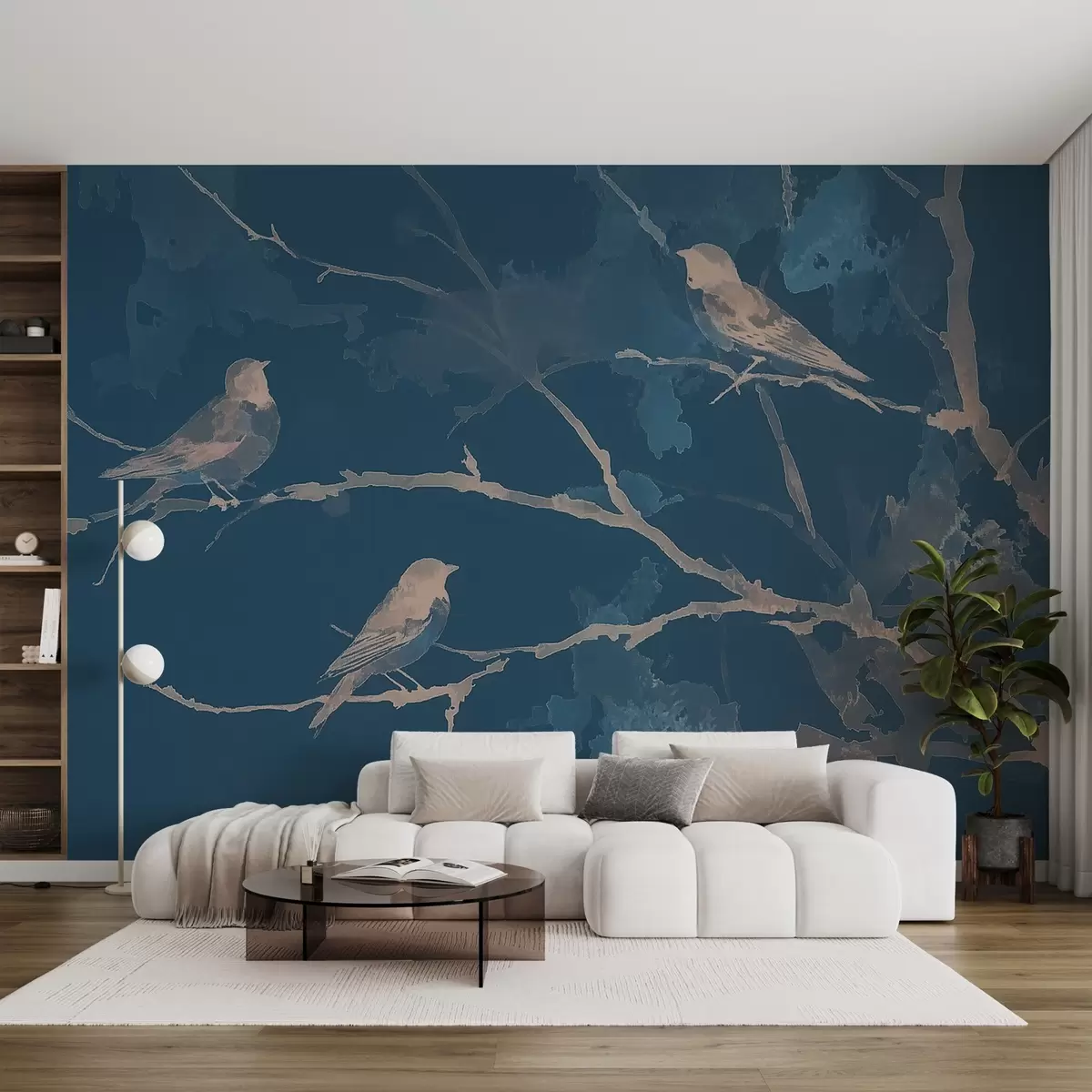 Wall Mural Photo Wallpaper Birds on tree branches in watercolor style w09064v1