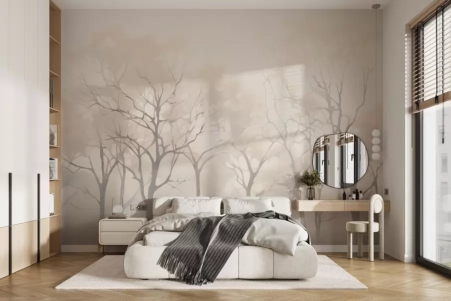 murales Árboles vintage monocromos en la niebla w09065