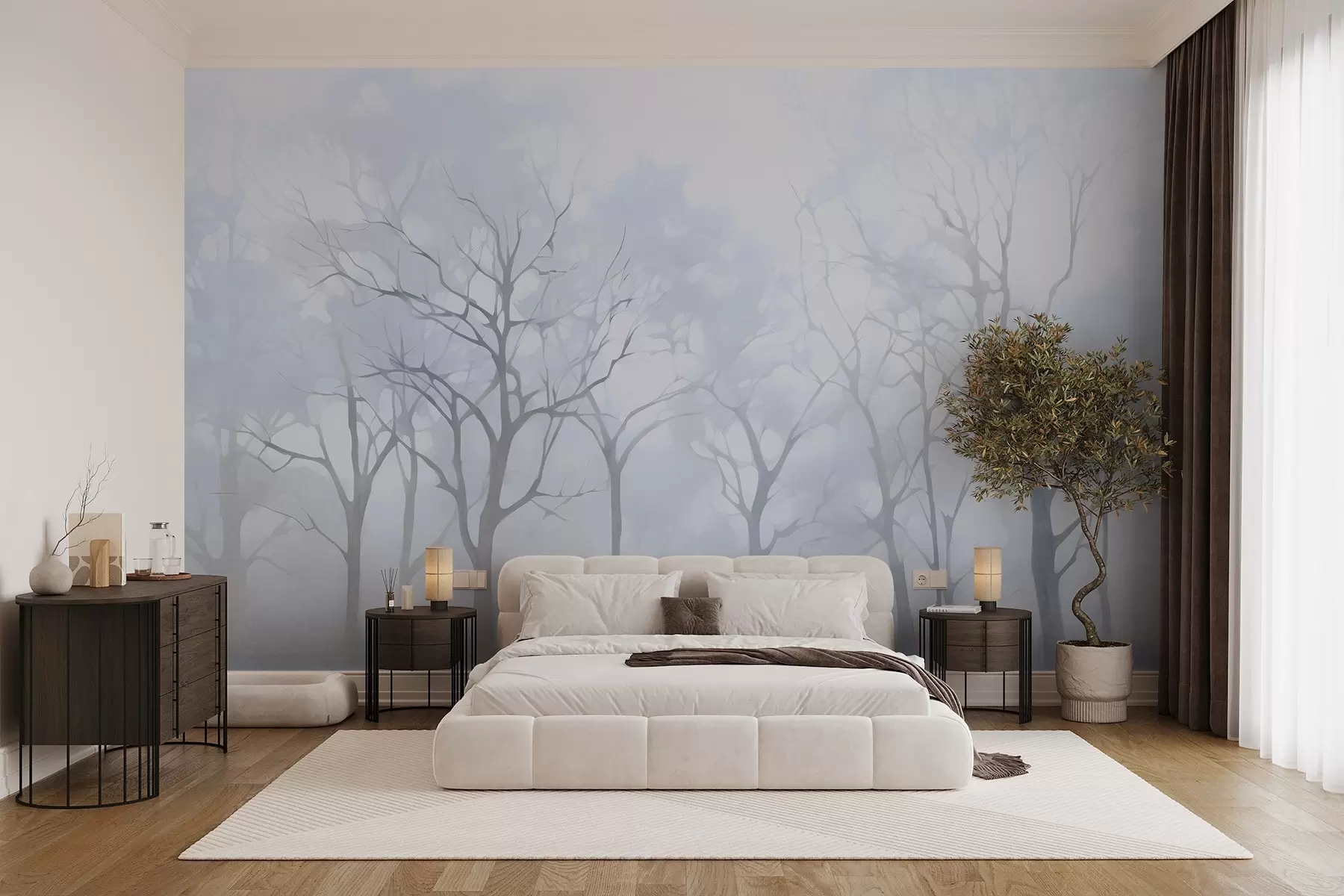 peintures murales Arbres vintage monochromes dans le brouillard w09065v2