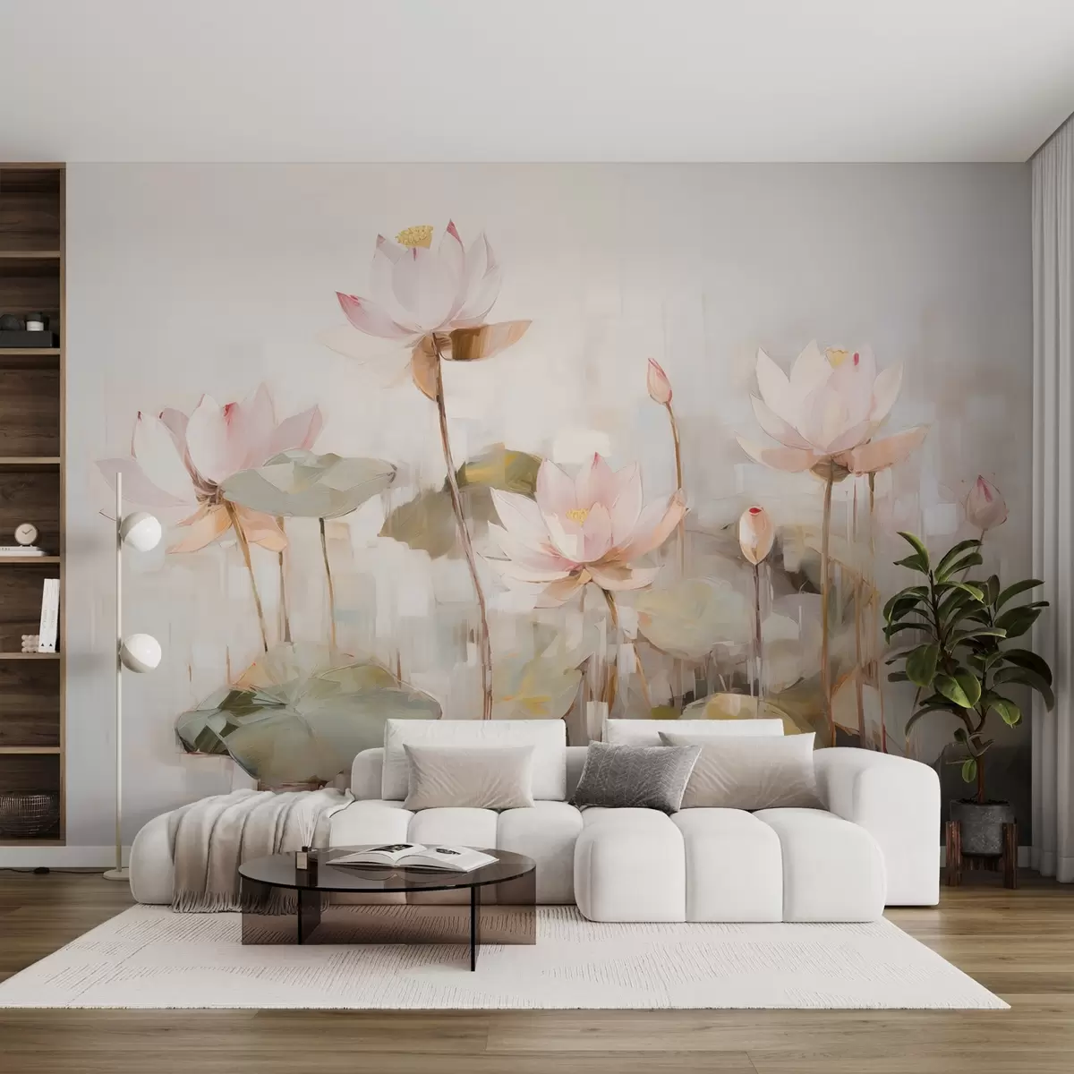 Wall Mural Photo Wallpaper Delicate lotus flowers painted with acrylic w09067