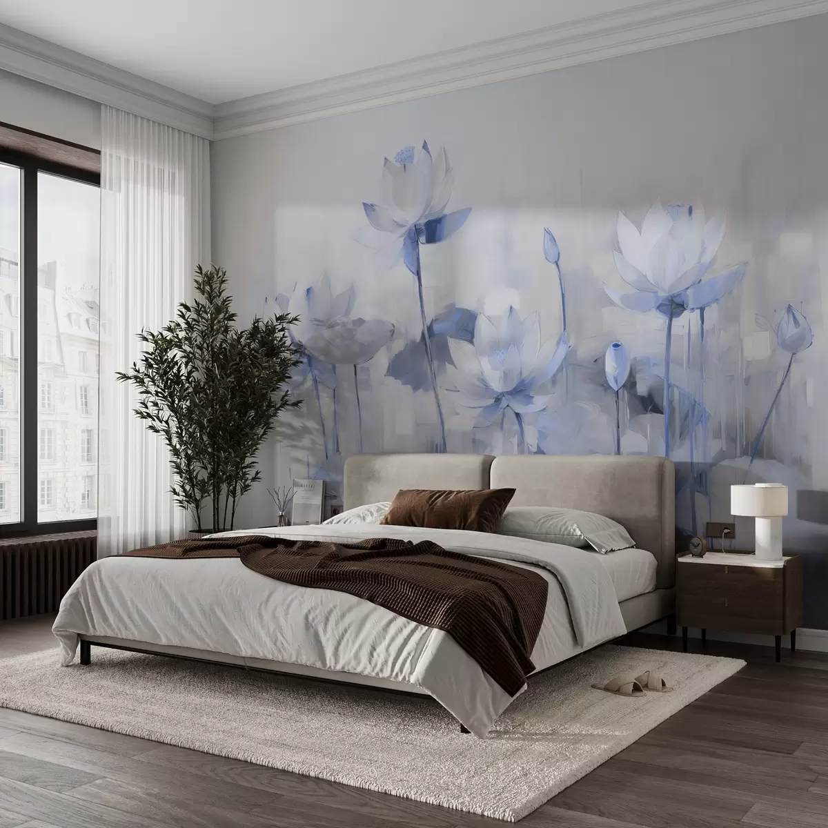 wall murals Delicate lotus flowers painted with acrylic w09067v1