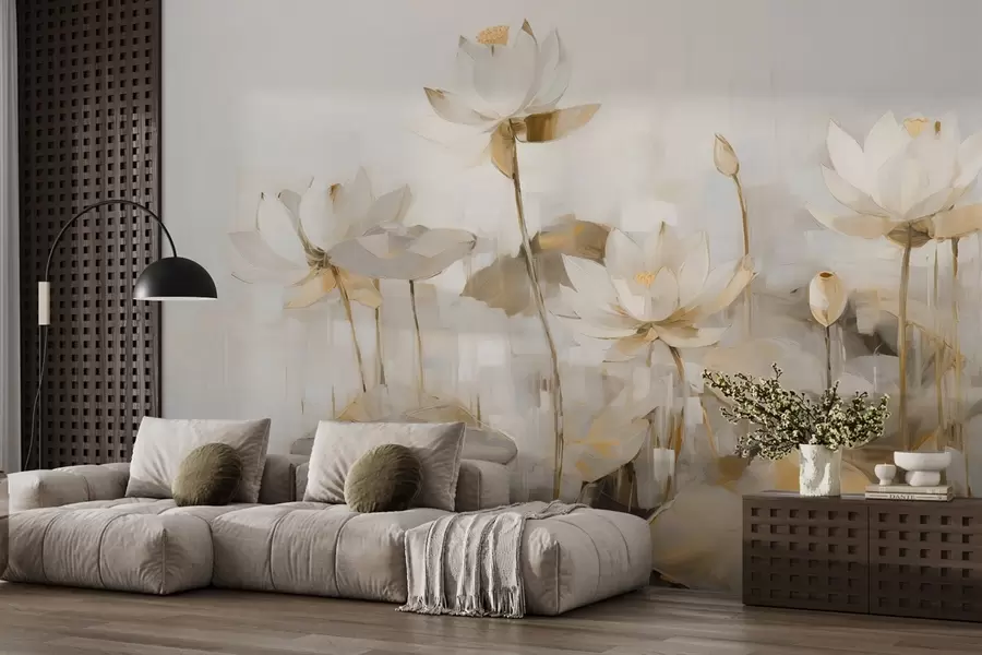 peintures murales Fleurs de lotus délicates peintes à l'acrylique w09067v2