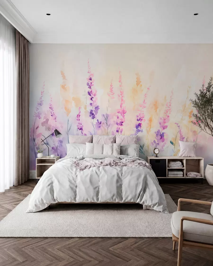 peintures murales Champ de lavande vintage w09069