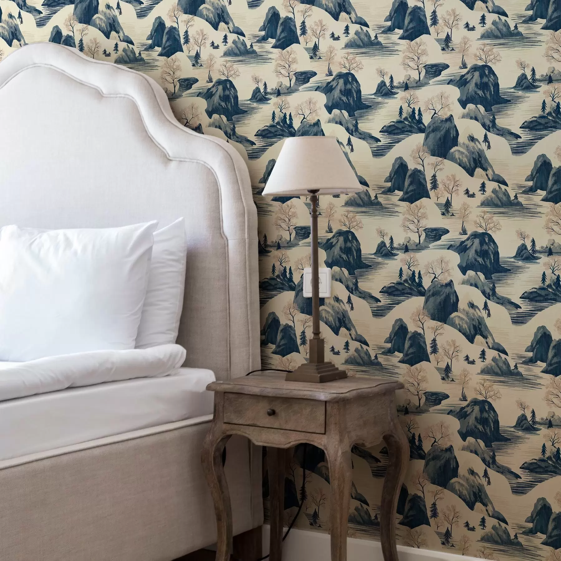 peintures murales Paysages d'hiver avec rivière de montagne dans les tons bleus a00103