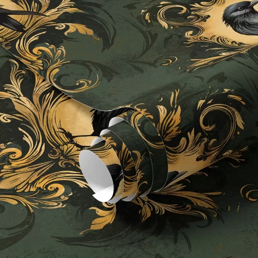 Wall Mural Photo Wallpaper Crow in a frame on a green background a00105