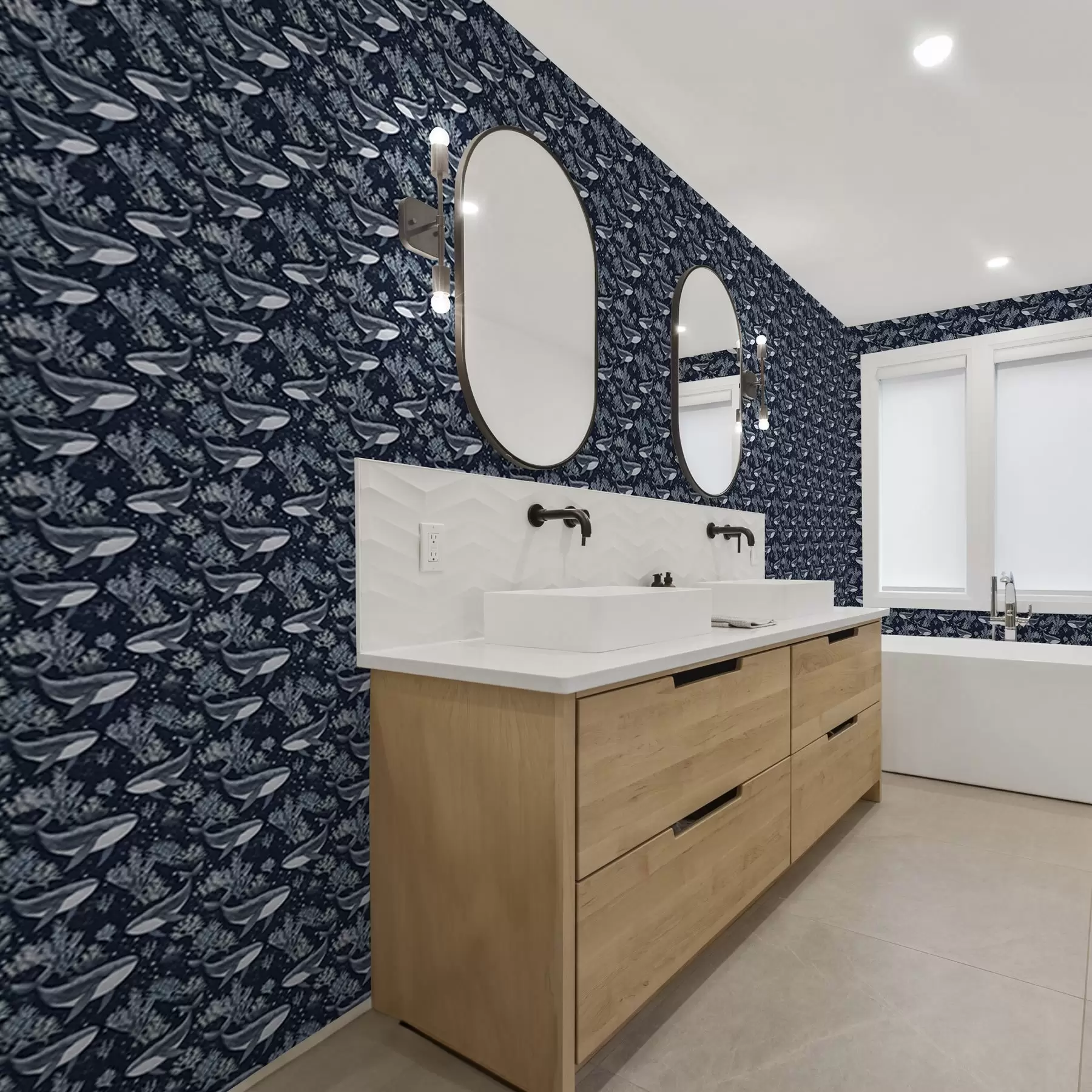 Wall Mural Photo Wallpaper Whales and corals on a dark blue background a00116v1