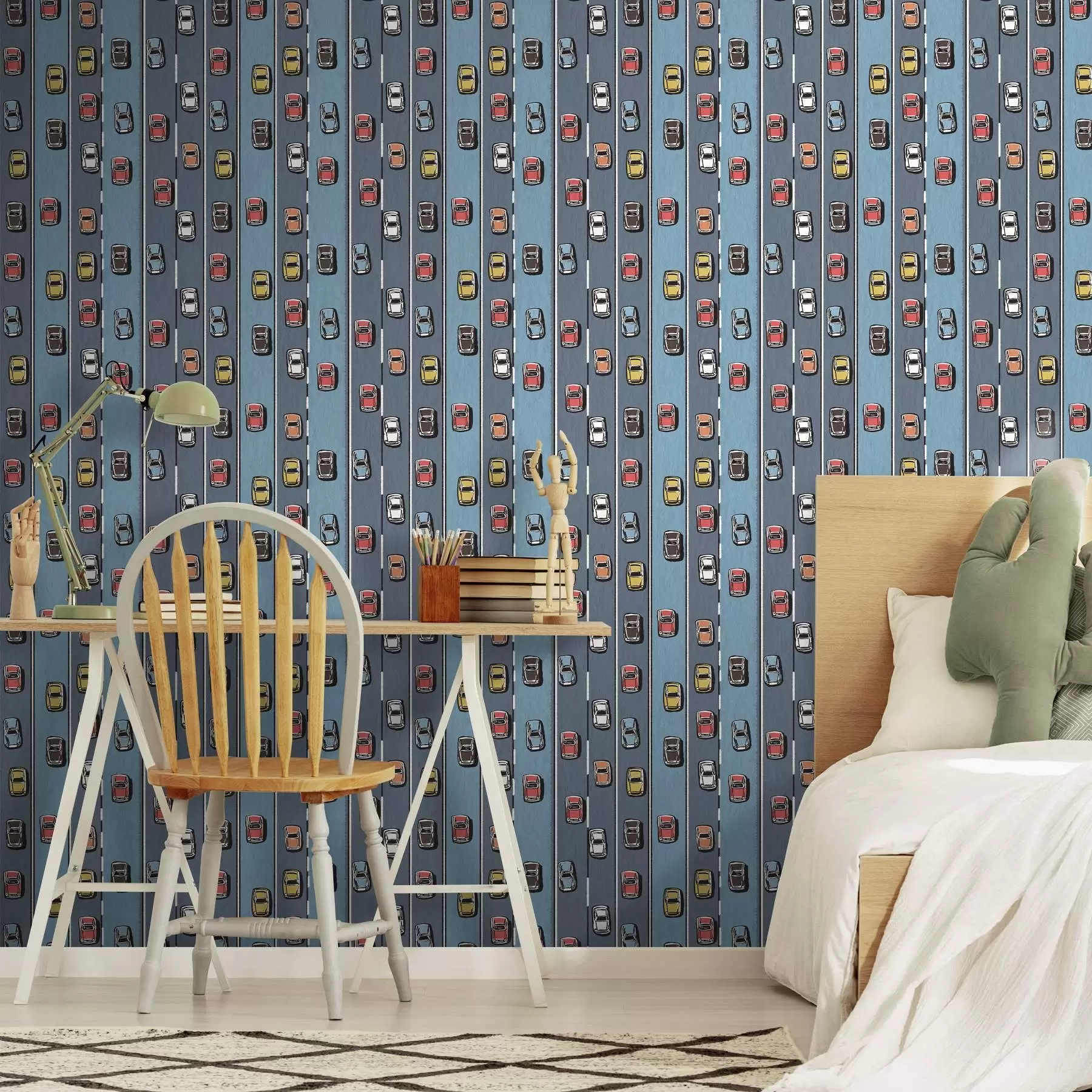 Wall Mural Photo Wallpaper Retro car on the road in the style of the 60s a00118v1