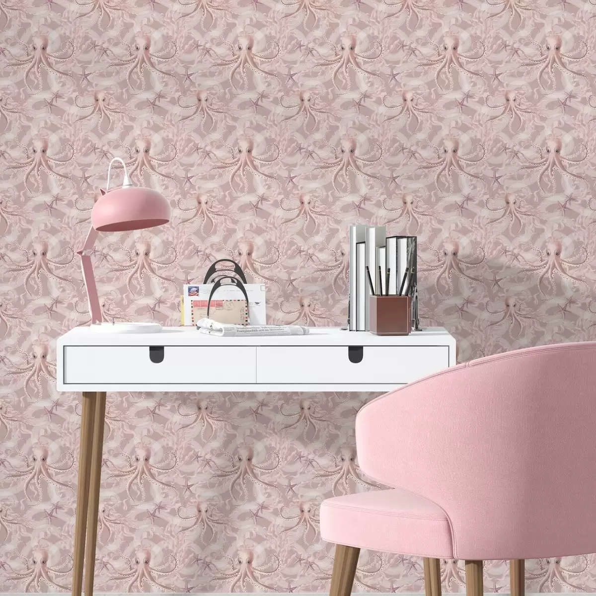 Wallpaper Octopuses on a pink background a00120