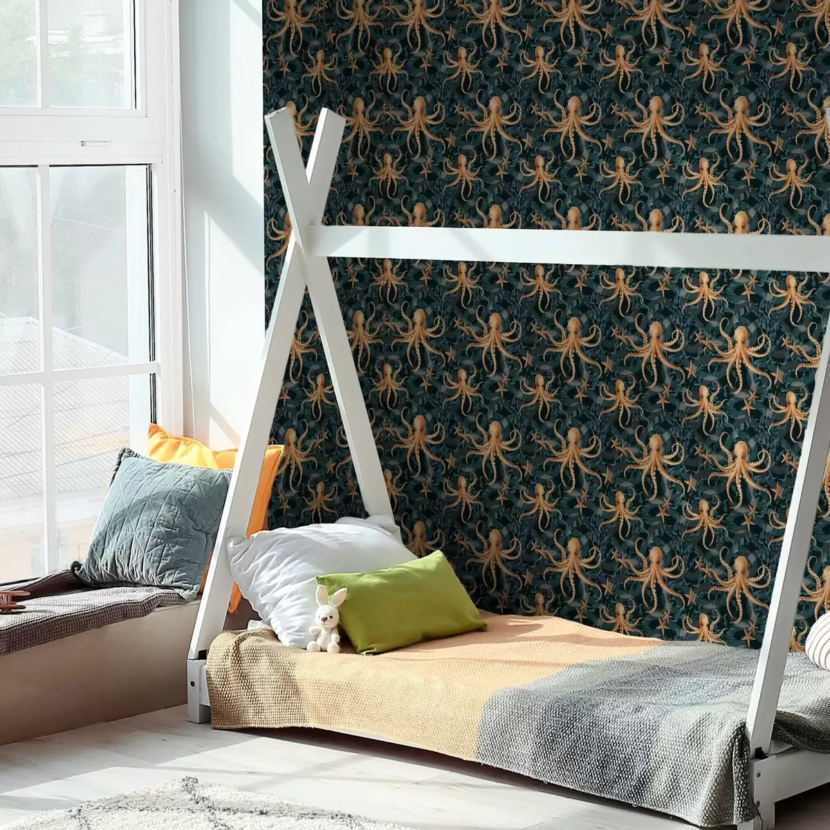 Papel pintado Pulpos sobre fondo azul oscuro a00120v1