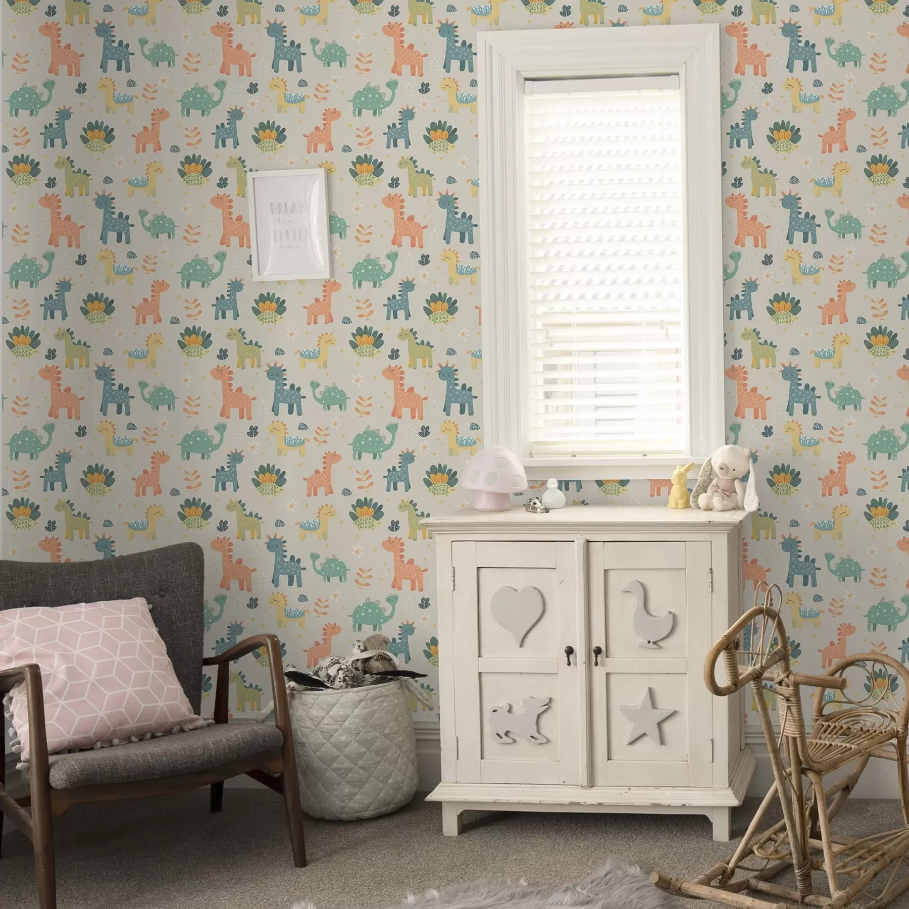 peintures murales Dinosaures pour enfants en couleurs pastel sur fond clair a00125