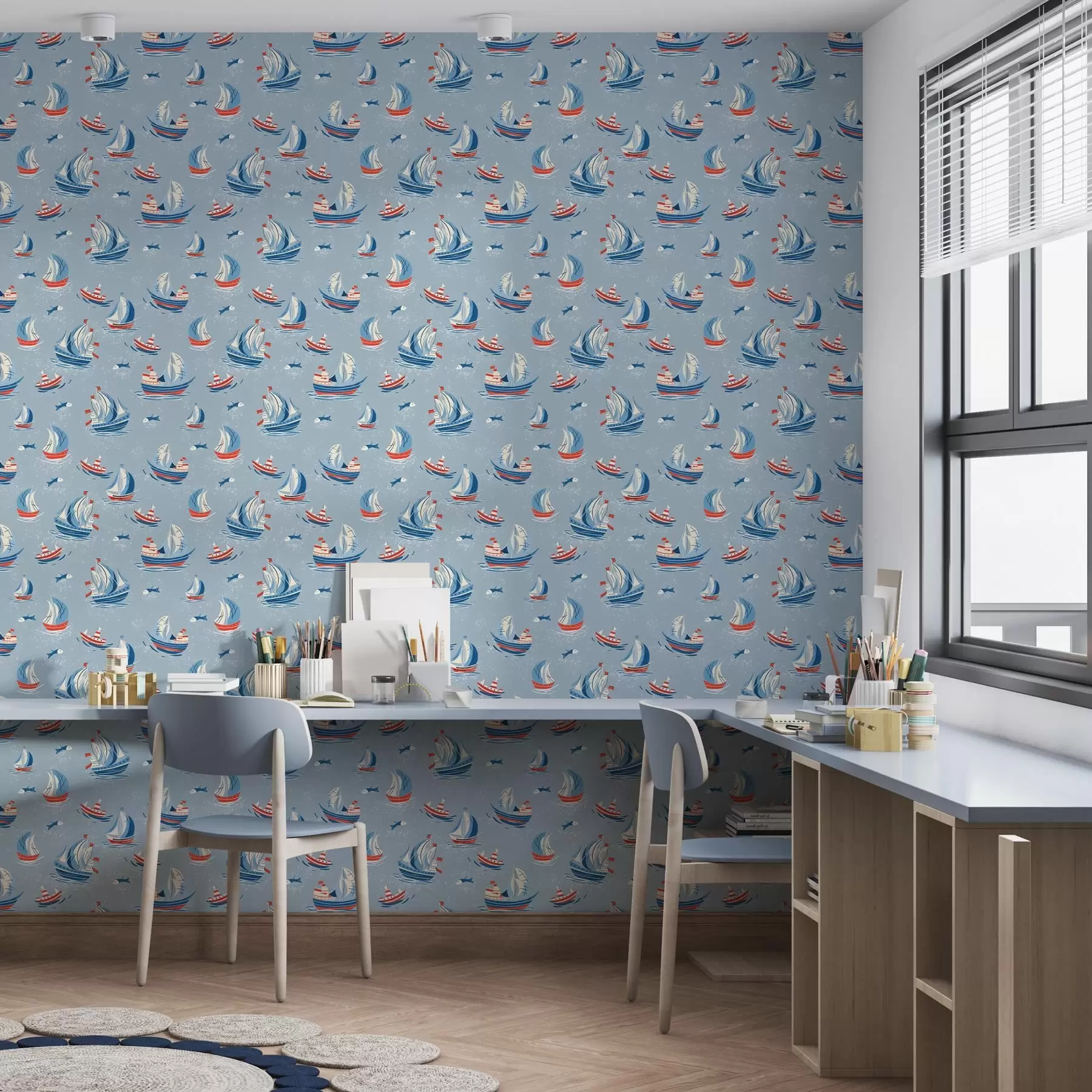 Wall Mural Photo Wallpaper Ships on a blue background a00126