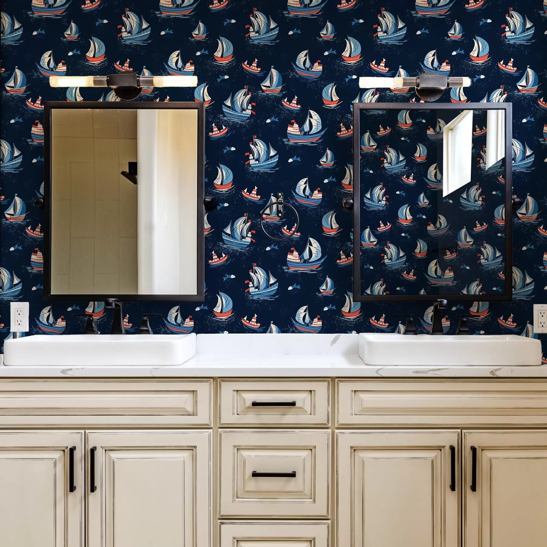 peintures murales Navires sur fond bleu a00126v1