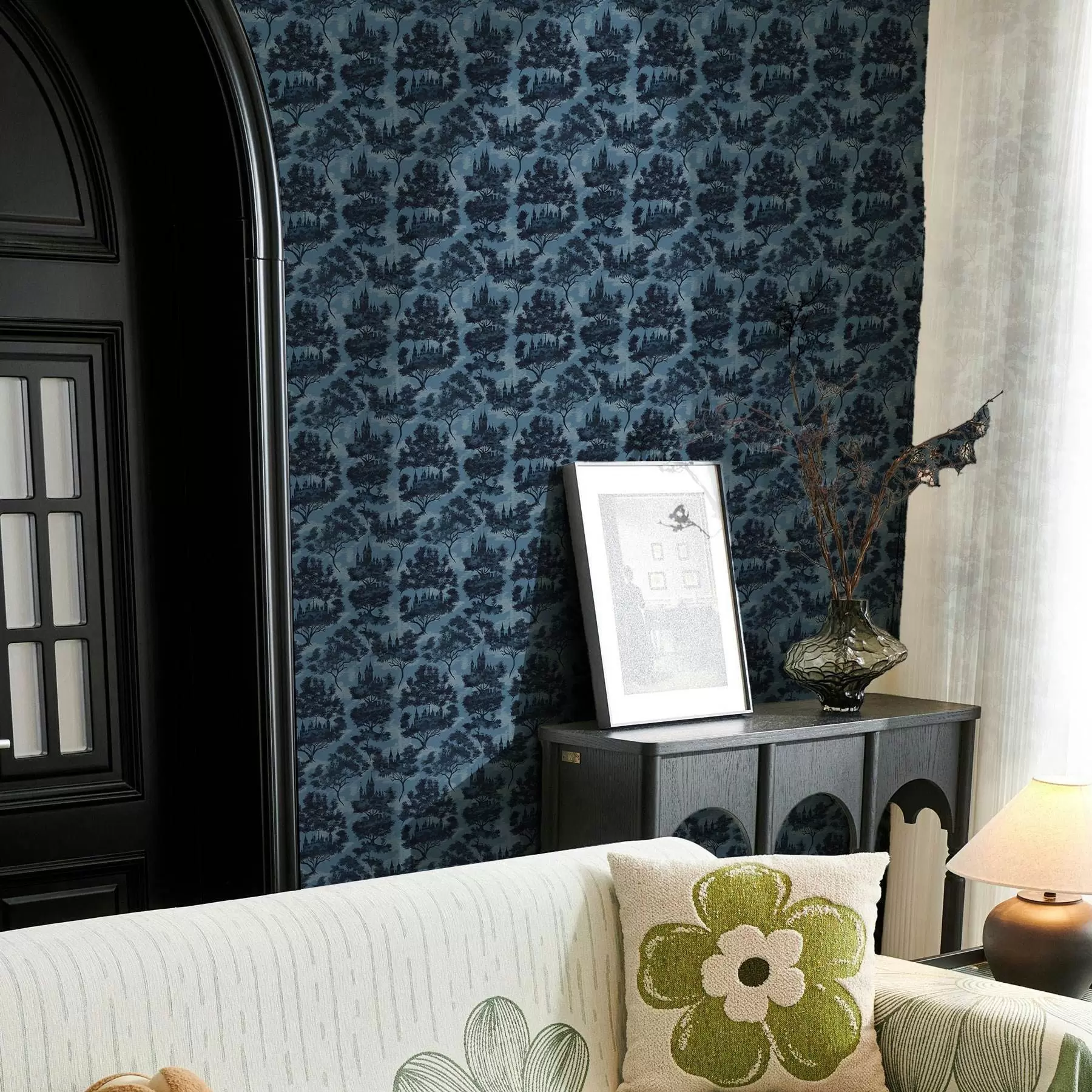 peintures murales Châteaux gothiques parmi les arbres de la forêt nocturne a00130v1