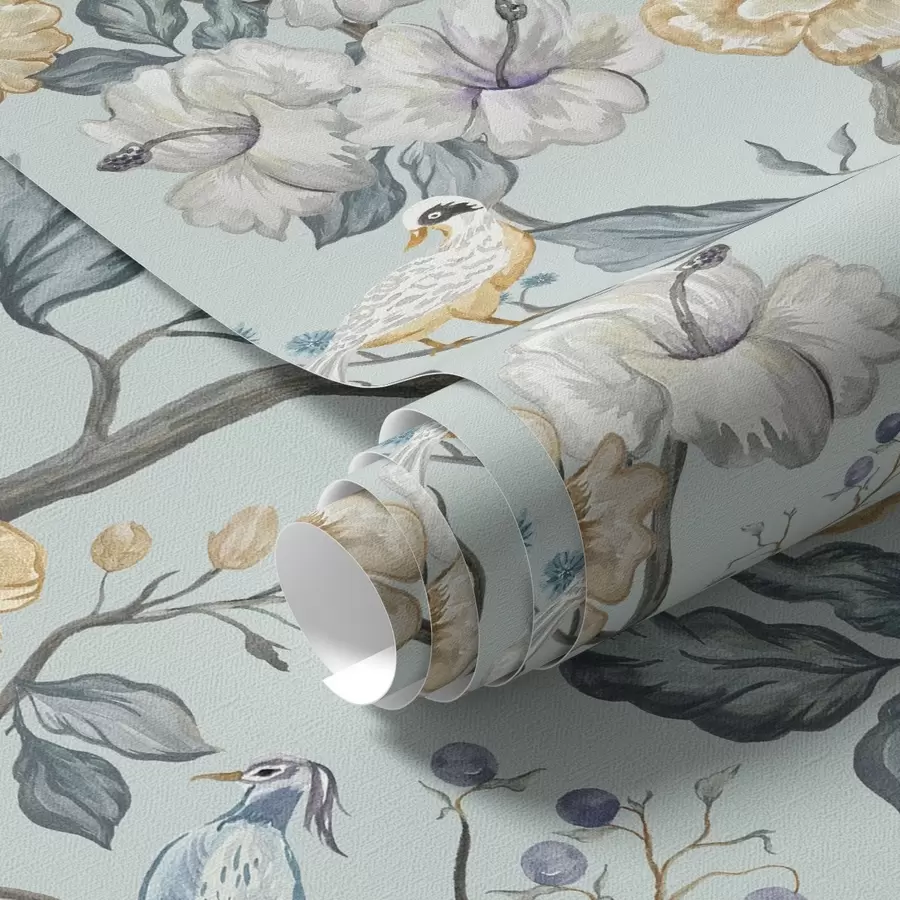 wall murals Flowers and birds on blue background a00134