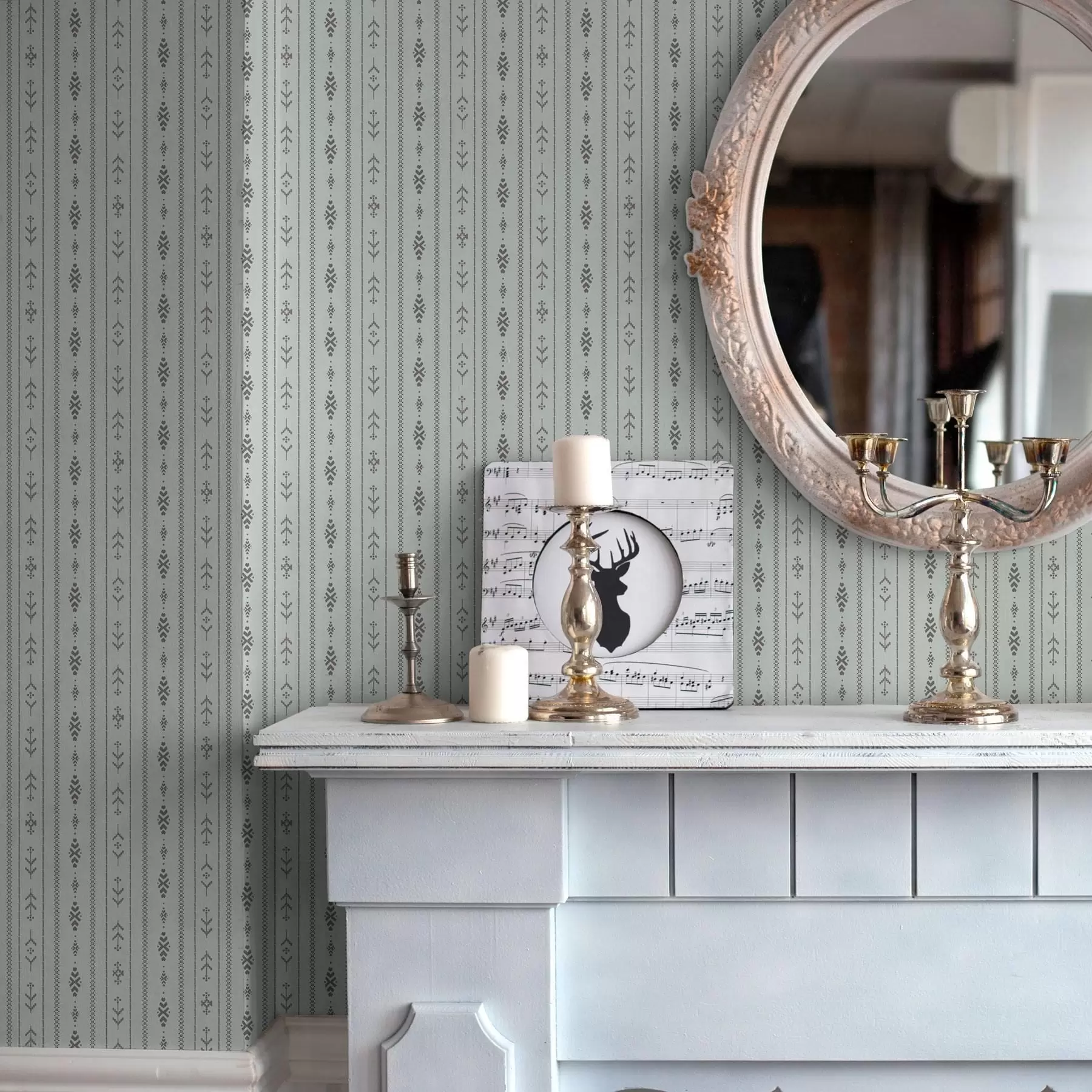 wall murals Ethnic motif with patterns in grey and mint colours a00138