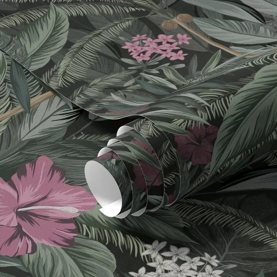 wall murals Tropical leaves and bird on a dark background a00140