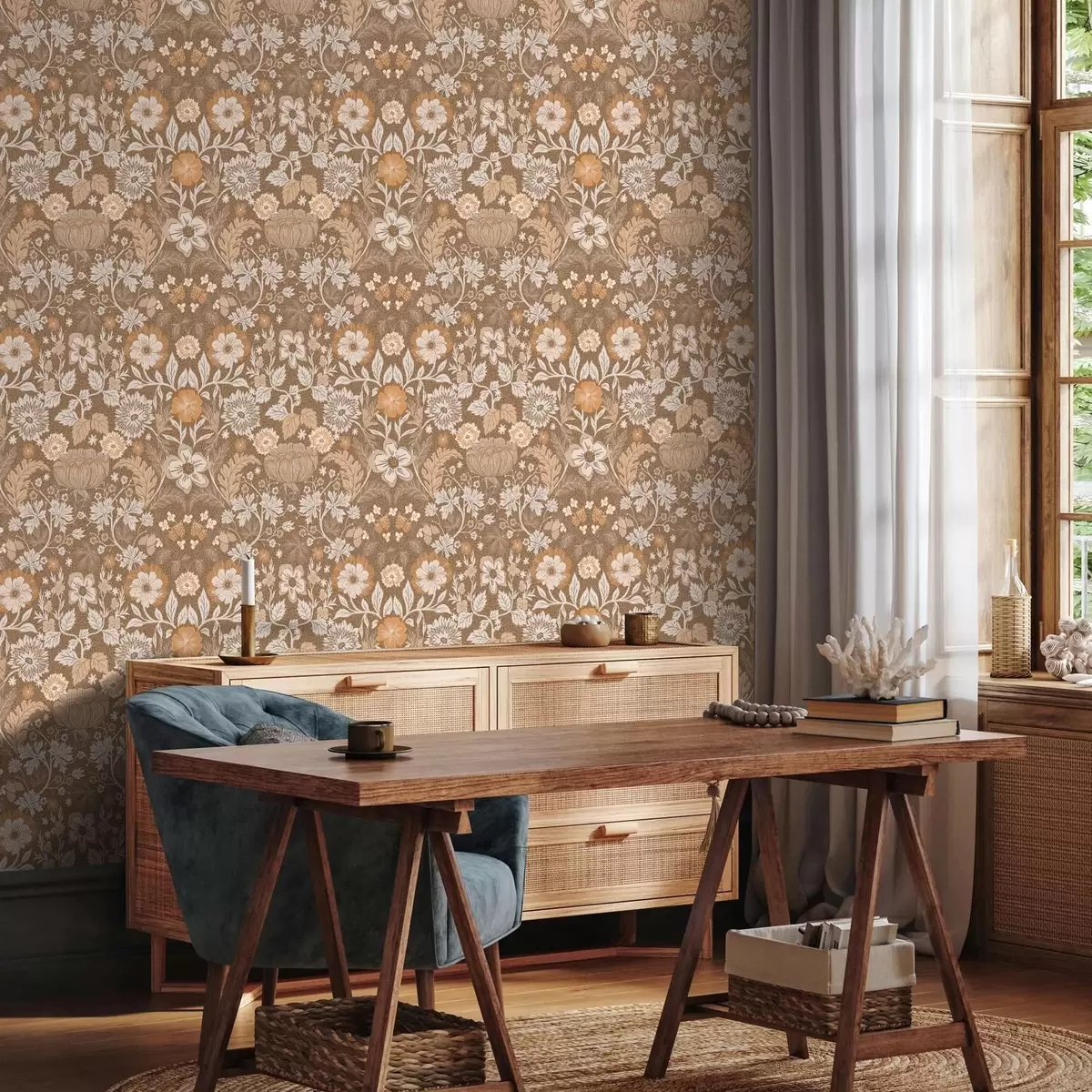 Wallpaper Terracotta floral composition with ornament a00145v1