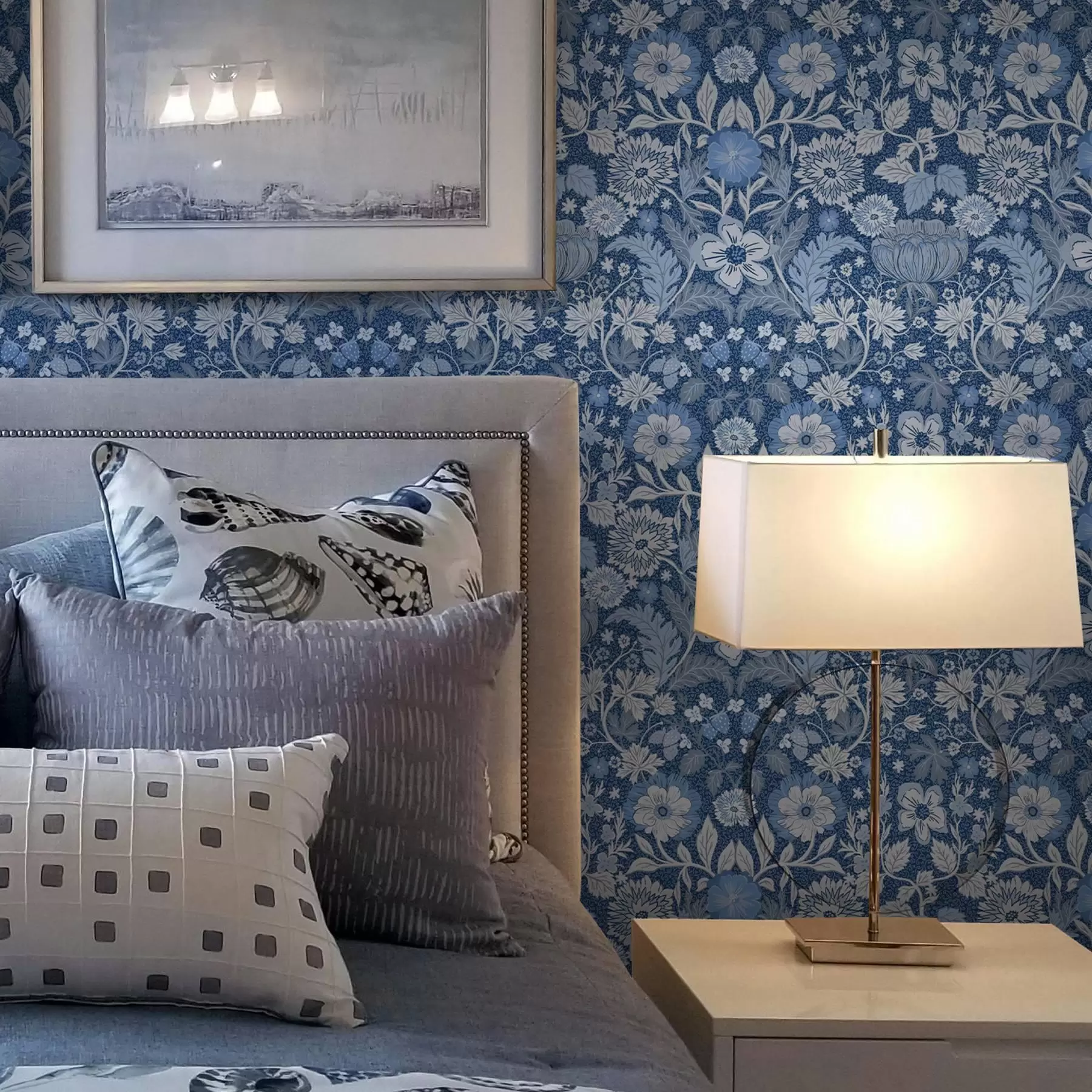 murales Estampado botánico azul de estilo vintage a00145v2