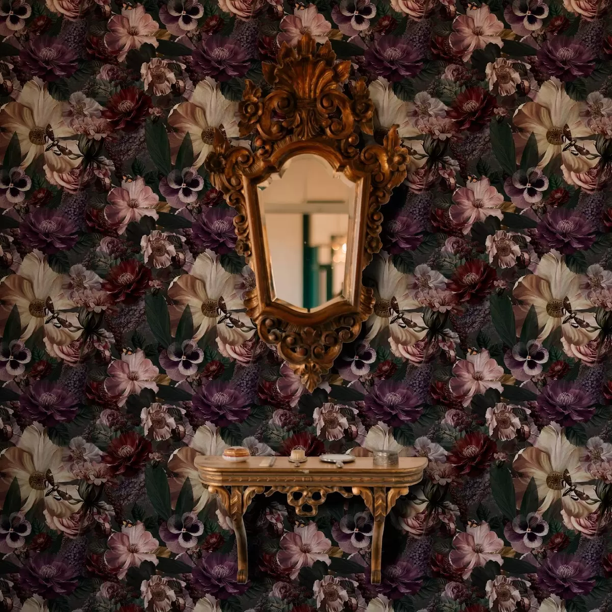 Wallpaper Art floral print in dark colours a00147