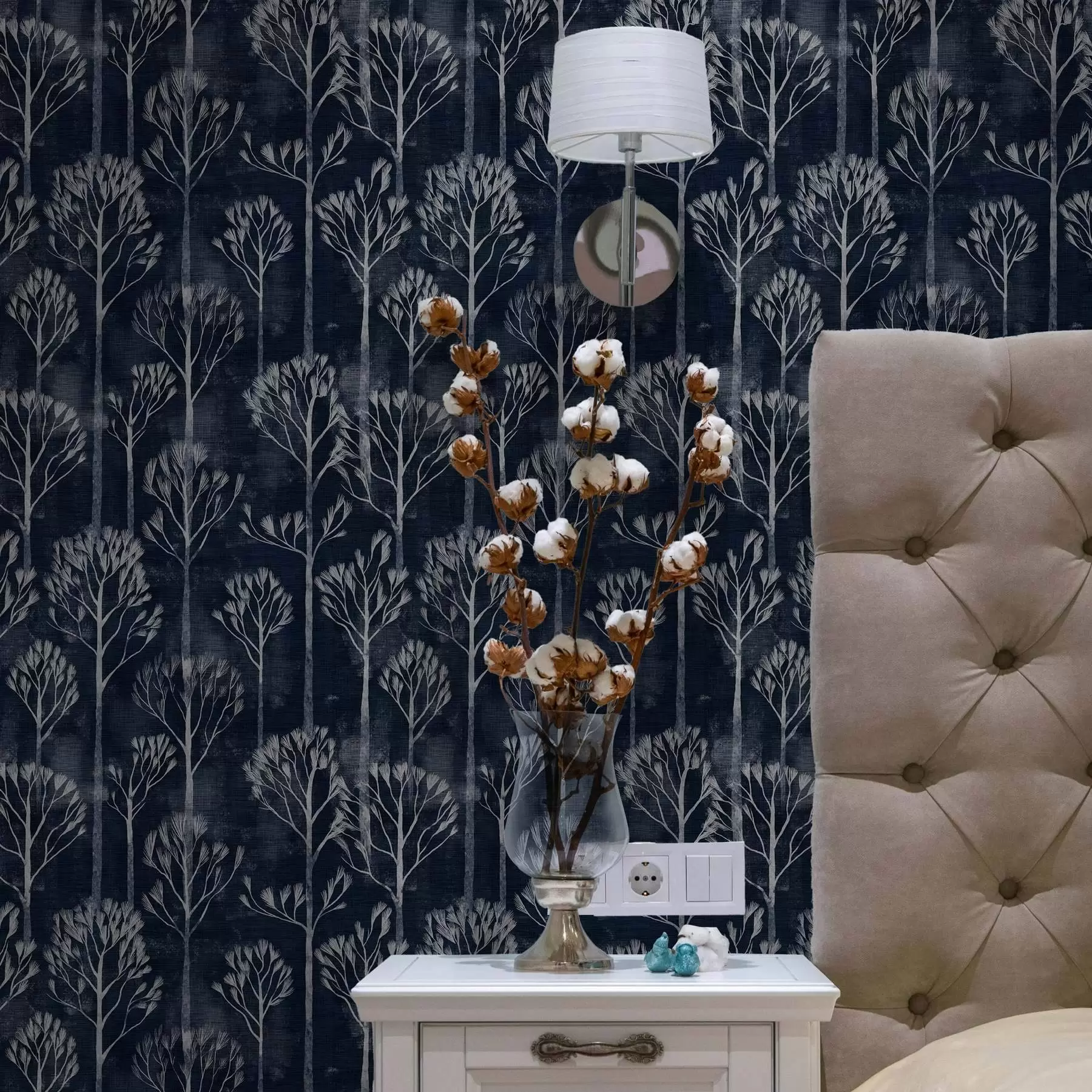 murales Botánica con árboles blancos de estilo escandinavo a00148