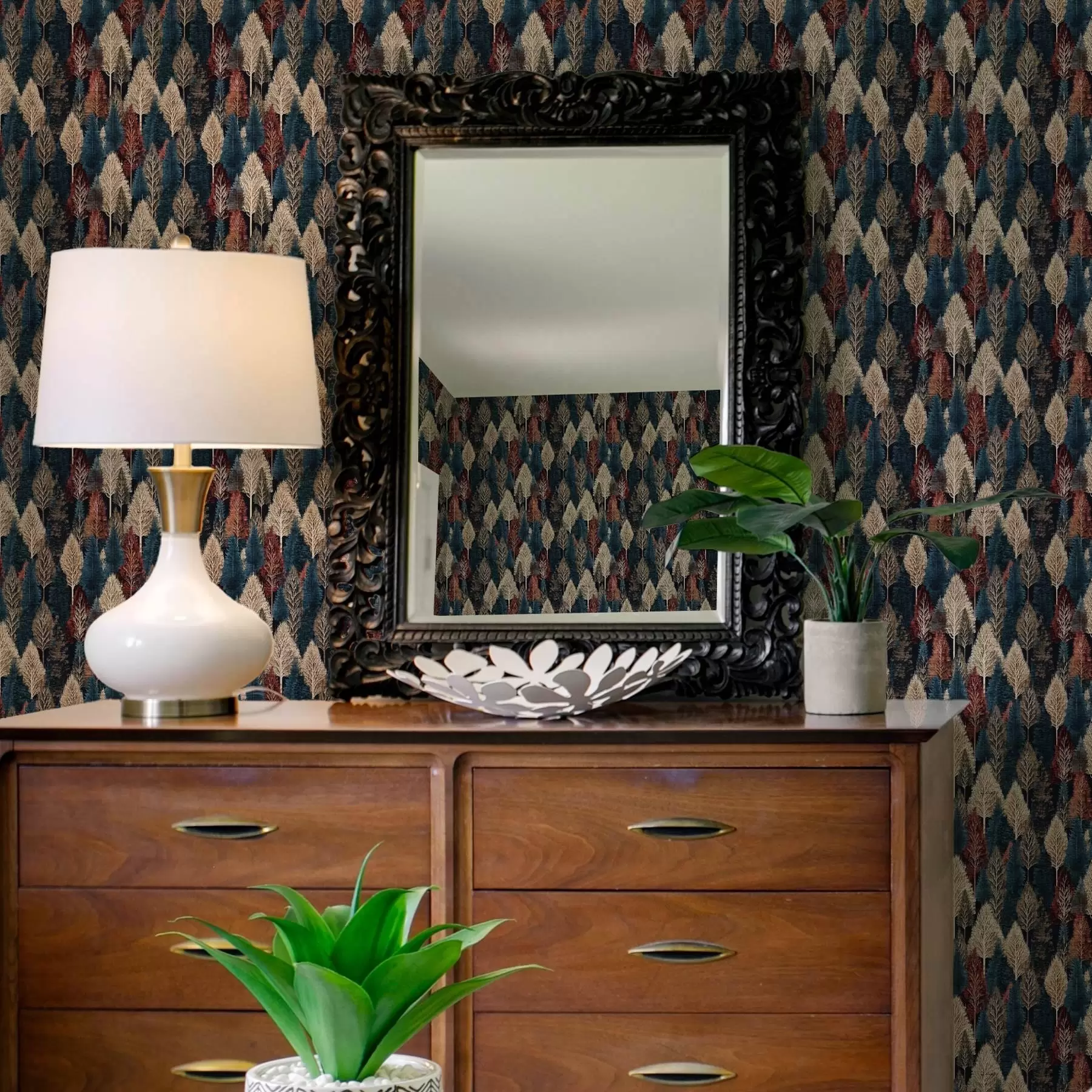 Wall Mural Photo Wallpaper Abstract forest with trees on dark blue background a00150