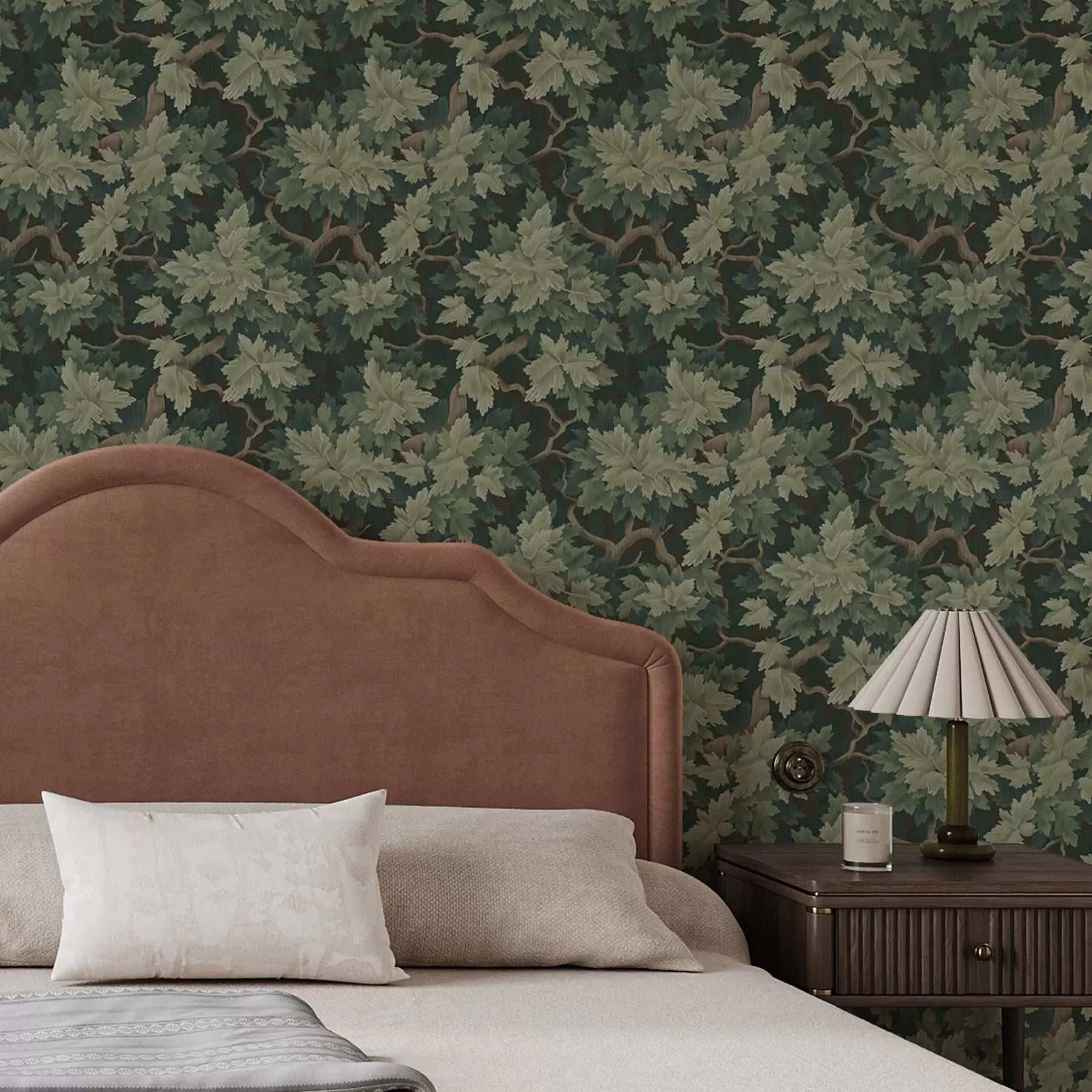 peintures murales Feuilles de chêne sur fond vert a00151