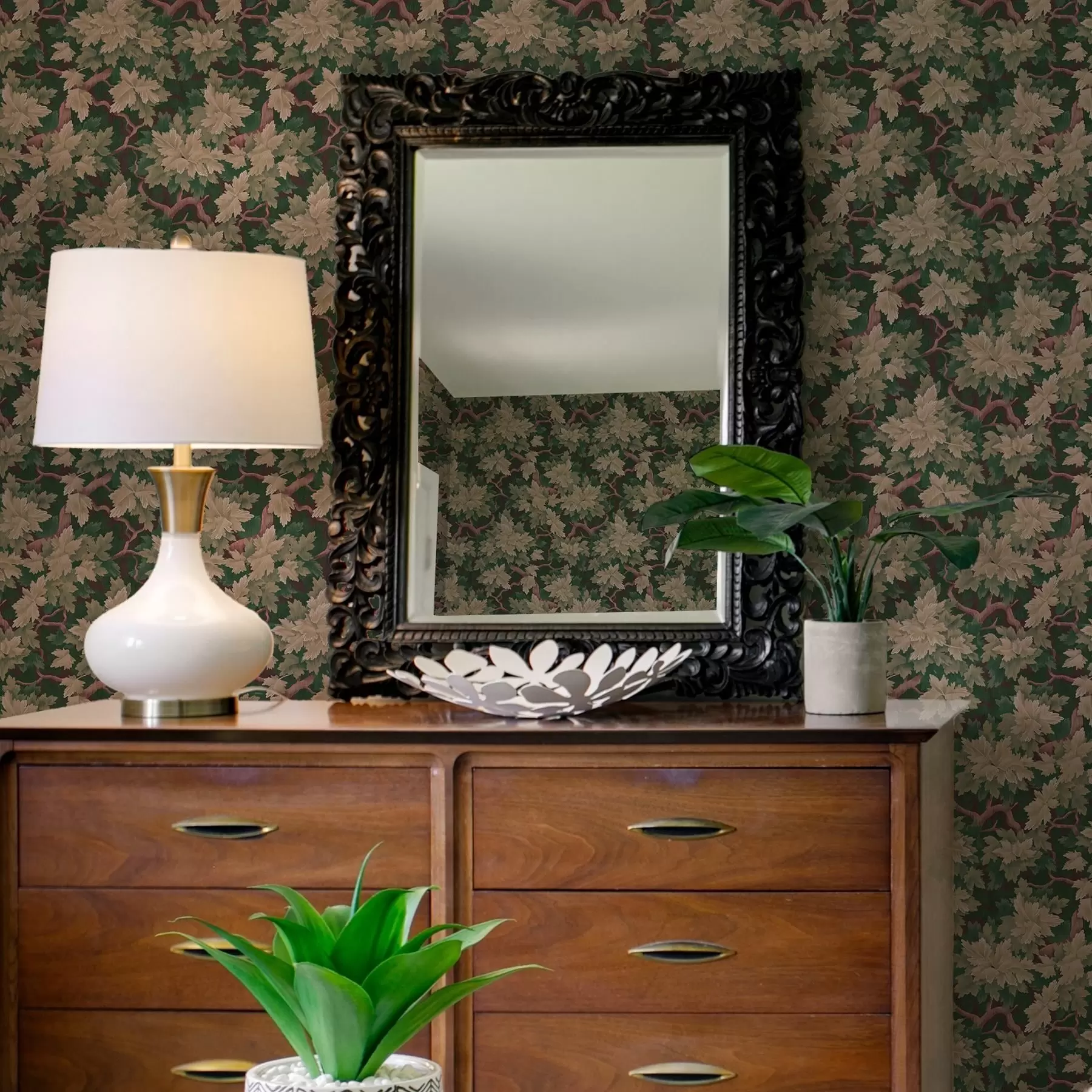 peintures murales Feuilles dans une palette chaude sur fond sombre a00151v1