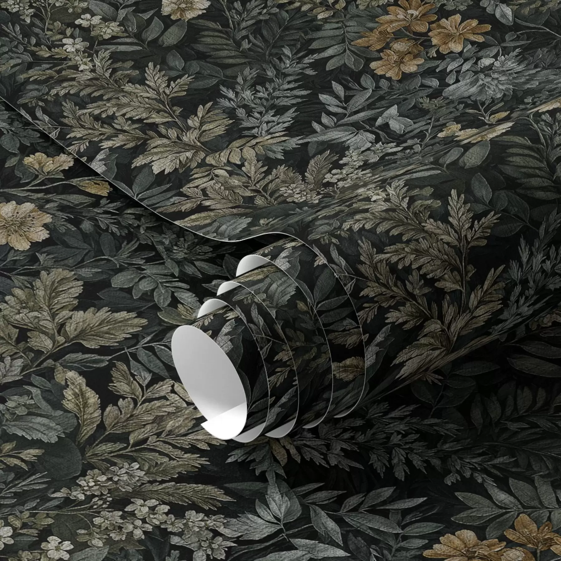 wall murals Dark print with wild flowers a00159