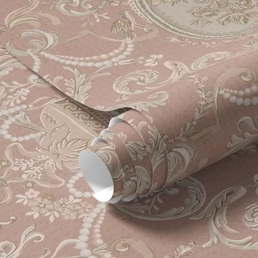 Wall Mural Photo Wallpaper Baroque ornament with flowers on pink background a00160