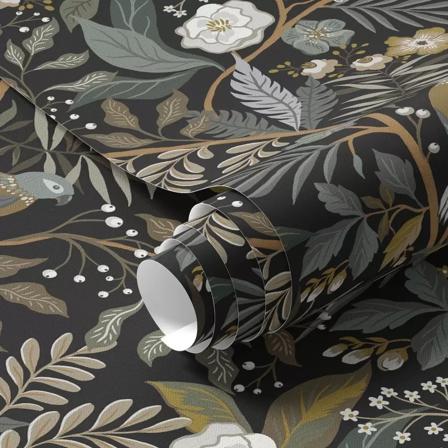 wall murals Birds among branches on a dark background a00161