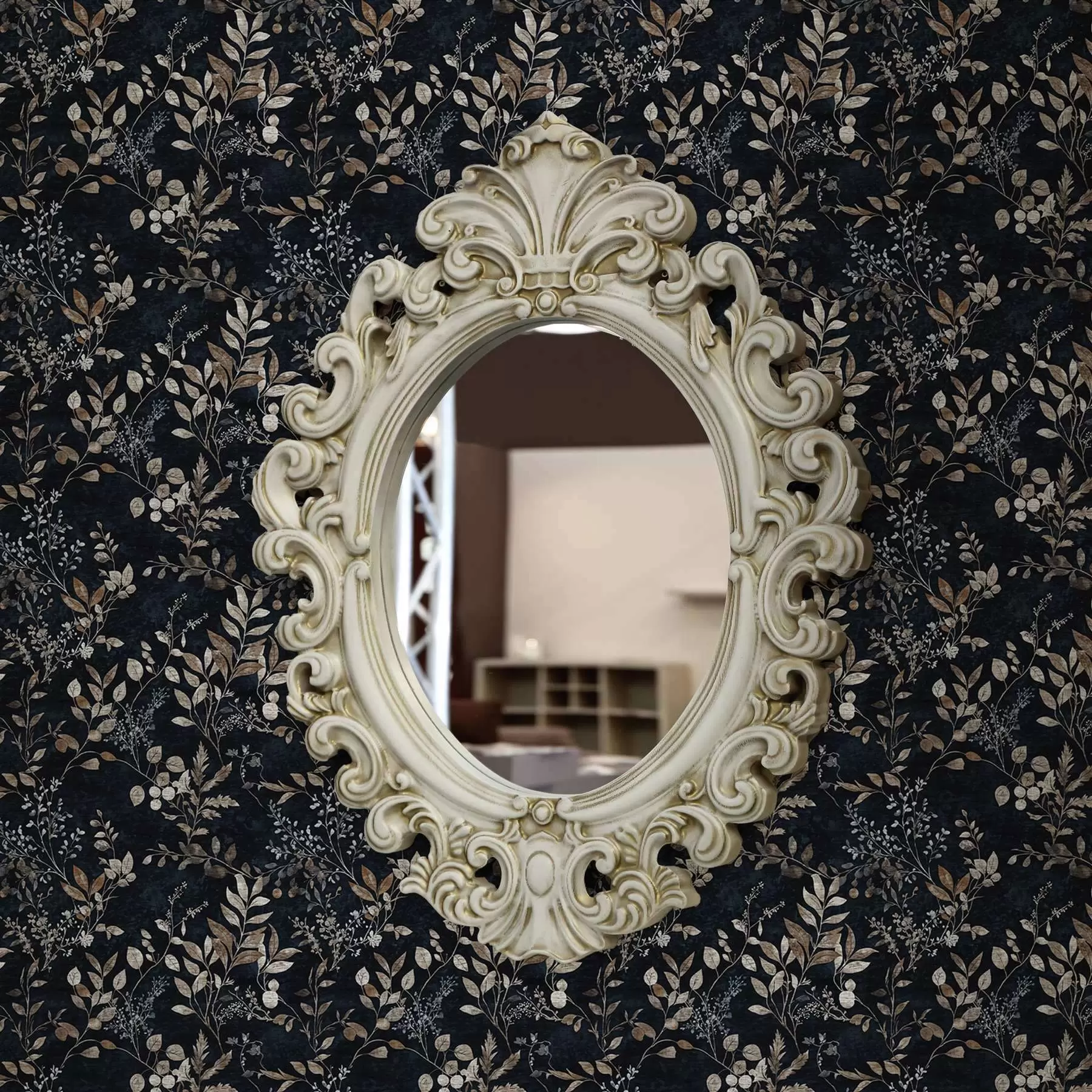 murales Estampado floral clásico en colores claros sobre fondo oscuro a00166v2