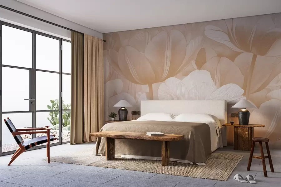 Wall Mural Photo Wallpaper Beige poppies in light tones w09099