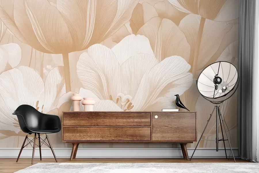 murales Amapolas beige en tonos claros w09099