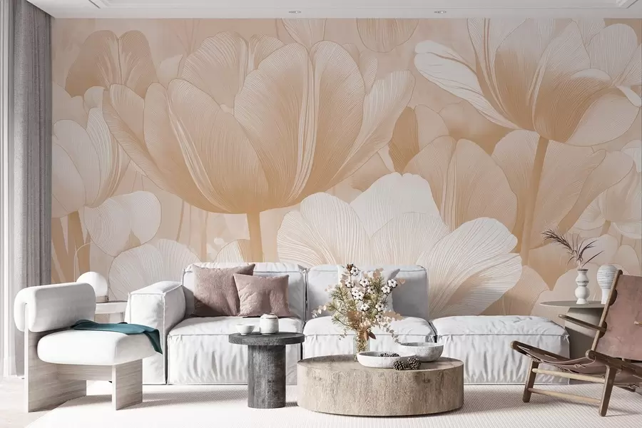 murales Amapolas beige en tonos claros w09099
