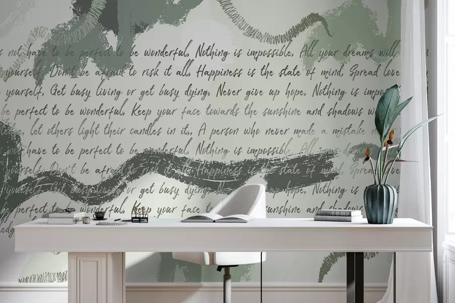 peintures murales Design avec citations inspirantes, abstraction, couleurs vertes w03909v1